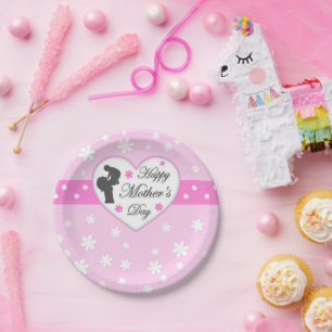 Mam en baby roze Moederdag Papieren Bordje