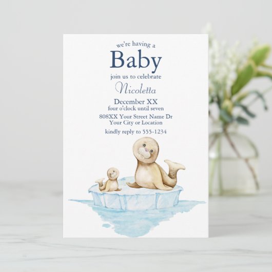 Mam en Baby Seal Pup op IJs Kaart (Staand voorkant)