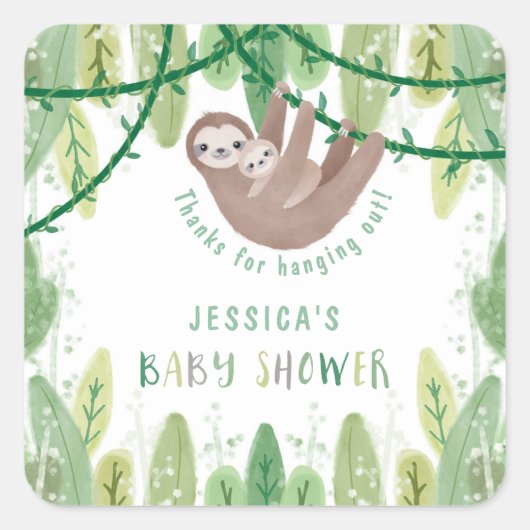 Mam en baby sloth baby shower dank u vierkante sticker (Voorkant)