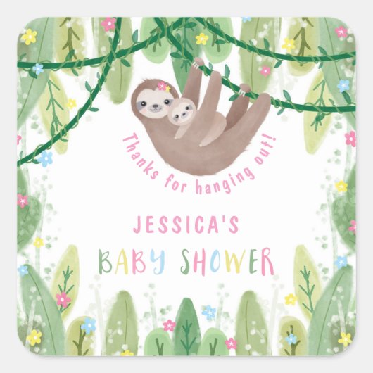 Mam en baby sloth baby shower dank u vierkante sticker (Voorkant)