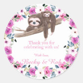 Mam en Baby Sloth Dank je wel Rond Sticker (Voorkant)