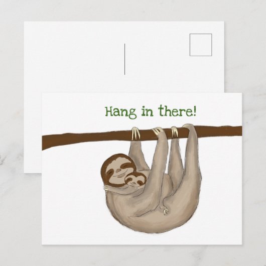 Mam en baby sloth 'hang in daar' briefkaart (Voorkant / Achterkant)