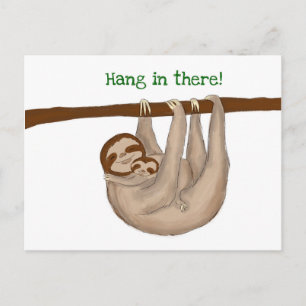 Mam en baby sloth 'hang in daar' briefkaart