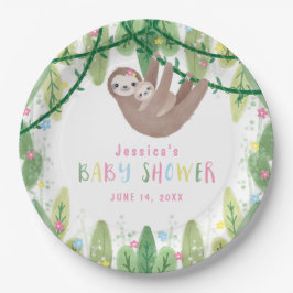 Mam en baby sloth meisje baby shower papieren bordje