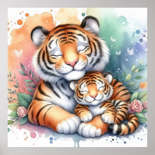 Mam en Baby Tiger Poster (Voorkant)