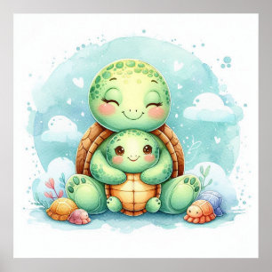 Mam en Baby Turtle Poster