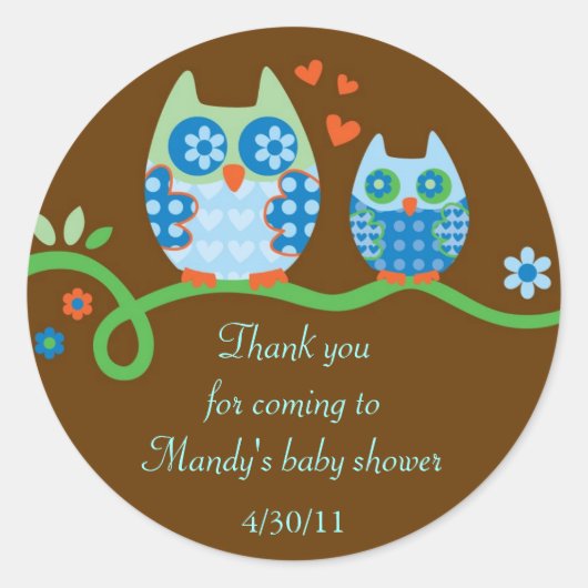 Mam en Baby Uil Baby shower Favor Sticker (Voorkant)