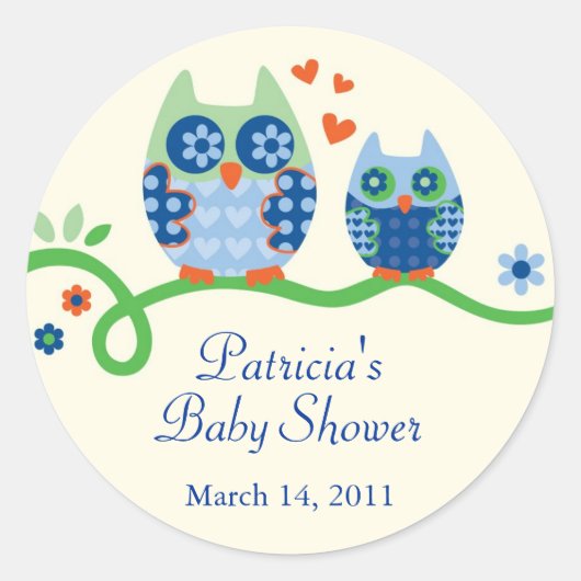 Mam en Baby Uil Baby shower Favor Sticker (Voorkant)