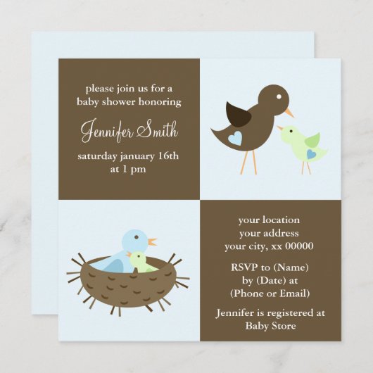 Mam en Baby-vogelBaby shower Kaart (Voorkant / Achterkant)