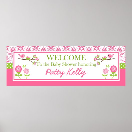 Mam en Baby Vogelroze schoenbanner personaliseren Poster (Voorkant)