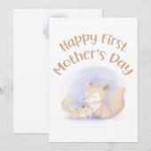 Mam en baby vossen - een gelukkige eersteklas dagk feestdagenkaart (Voorkant / Achterkant)