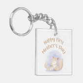 Mam en baby vossen - vrolijke eerste moederdag sleutelhanger (Voorkant Links)