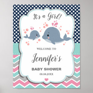 Mam en Baby Whales Baby shower Nautical Welcome Poster