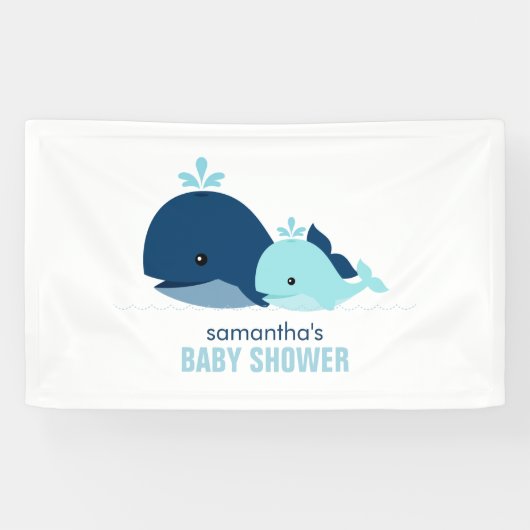 Mam en Baby Whales Boy Baby shower Welkom Spandoek (Horizontaal)
