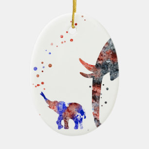 Mam en baby's olifant, olifantenfamilie keramisch ornament