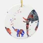 Mam en baby's olifant, olifantenfamilie keramisch ornament (Voorkant)