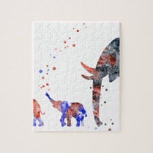 Mam en baby's olifant, olifantenfamilie legpuzzel