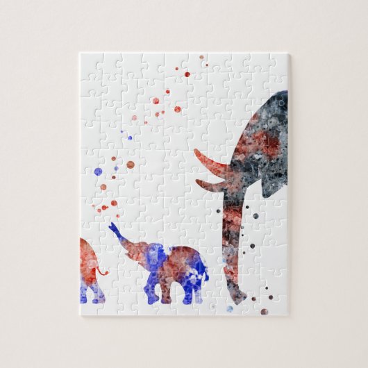 Mam en baby's olifant, olifantenfamilie legpuzzel (Verticaal)