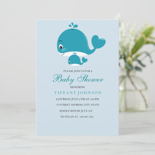 Mam en Bub baby Whale Baby doucheuitnodiging Kaart (Staand voorkant)