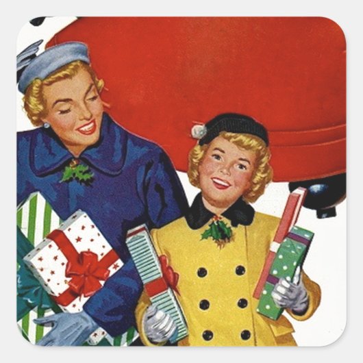 Mam- en Daughter-kerstwinkels uit de jaren '50 Vierkante Sticker (Voorkant)