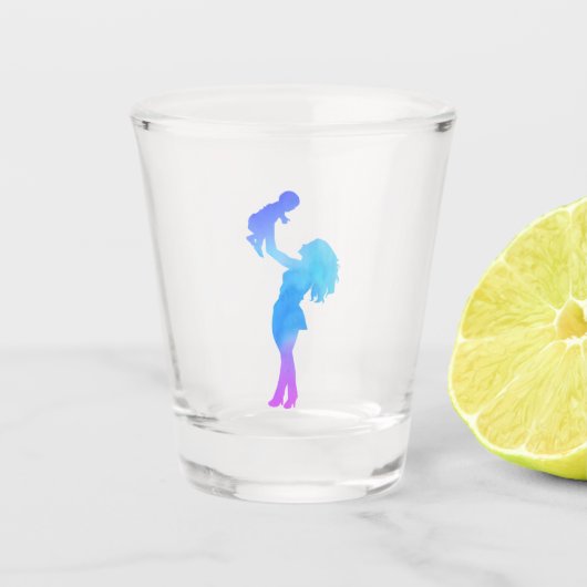 Mam en haar Baby Waterverf Shot Glas (Voorkant)