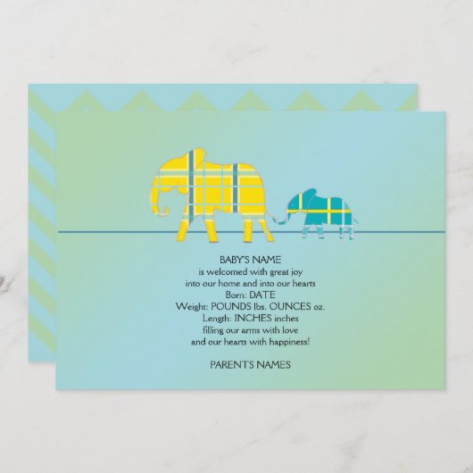 Mam en ik Blue Elephant Baby Aankondiging (Voorkant / Achterkant)