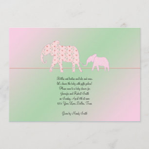 Mam en ik Elephant Baby Girl Shower Invitation Kaart