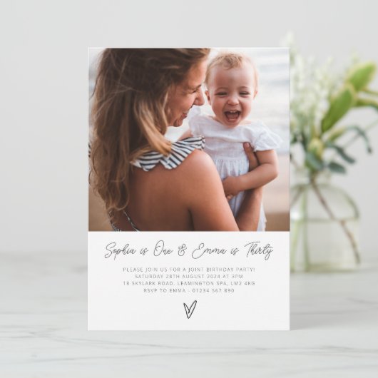 Mam en Kind - Foto Gezamenlijke Verjaardag Script Kaart (Staand voorkant)