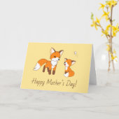 Mam en Kit Fox Moederdag Geel Blank Kaart (Gele Bloem)
