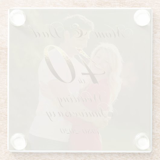 Mam en Pap 40th Bruiloft Jubileum Keepsake Glazen Onderzetter (Achterkant)