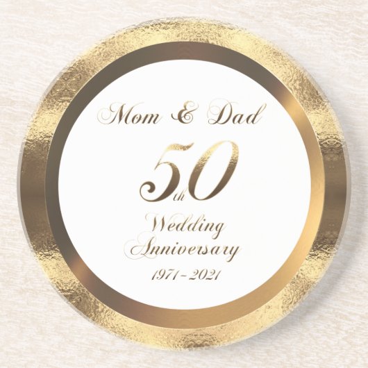 Mam en pap 50th Golden Wedding Jubileum 2021 Zandsteen Onderzetter (Voorkant)