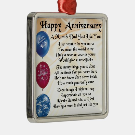 Mam en pap gedicht - Happy Jubileum - Cream Metalen Ornament (Rechts)