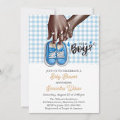 Mam en Pap Holding Blue Shoes Baby shower Kaart (Voorkant)