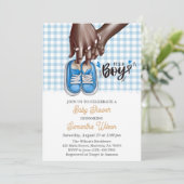 Mam en Pap Holding Blue Shoes Baby shower Kaart (Staand voorkant)