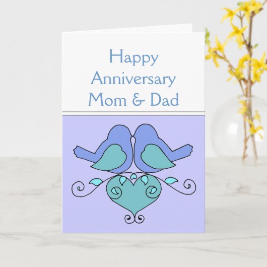 Mam en pap Jubileum Vogels met Floral Heart Kaart (Gele Bloem)