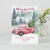 Mam en pap  Red Truck en kerstboom Feestdagenkaart (Staand voorkant)