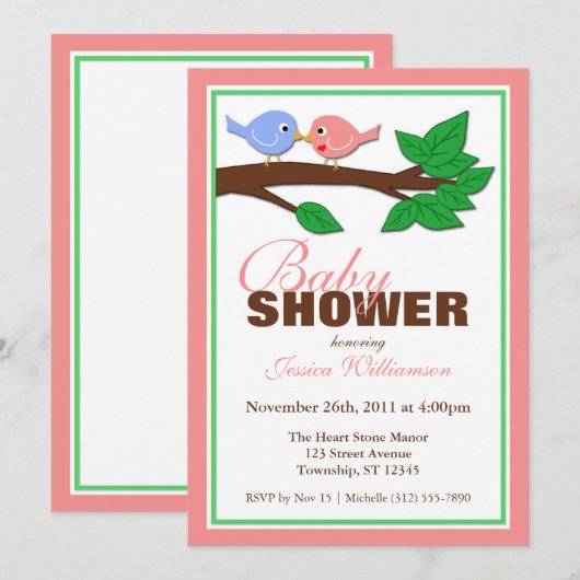 Mam en papa vogels - Babyschoenen Kaart (Voorkant / Achterkant)