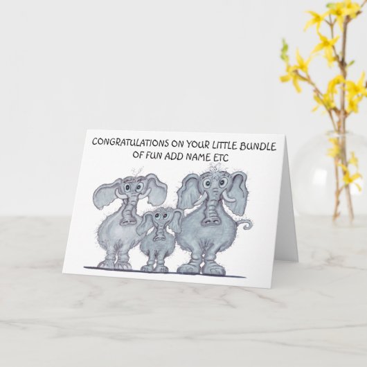 Mam en vader met nieuw geboren baby olifant kaart (Gele Bloem)