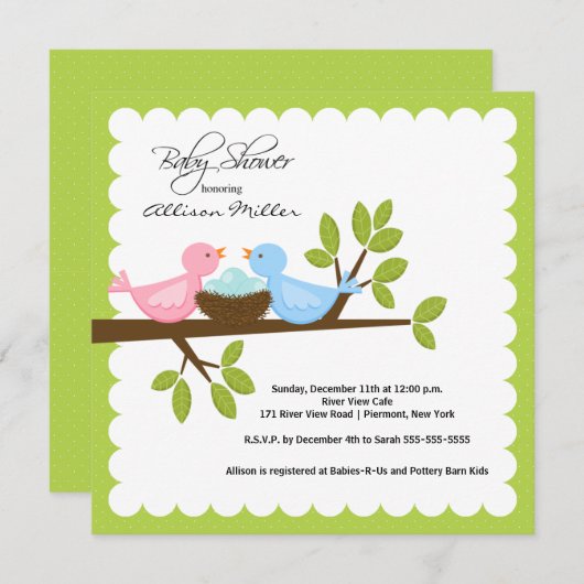 Mam en vader Vogels met Baby shower TRIPLETS Kaart (Voorkant / Achterkant)