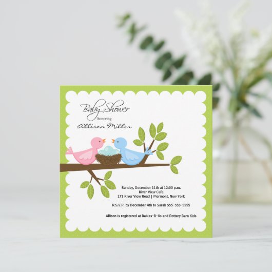 Mam en vader Vogels met Baby shower TRIPLETS Kaart (Staand voorkant)