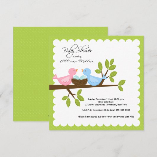 Mam en vader vogels met TWINS-Baby shower Kaart (Voorkant / Achterkant)