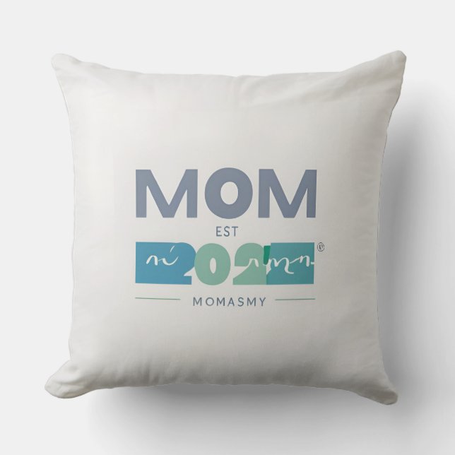 Mam Est. 2025: Minimalistische Nieuwe Mama Keepsak Kussen (Voorkant)