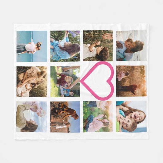 Mam Familie Foto Collage Pink Heart Fleece Deken (Voorkant (Horizontaal))