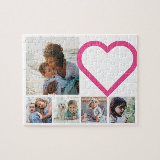 Mam Familie Foto Collage Pink Heart Legpuzzel (Horizontaal)