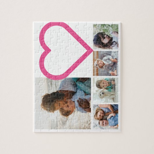 Mam Familie Foto Collage Pink Heart Legpuzzel (Verticaal)