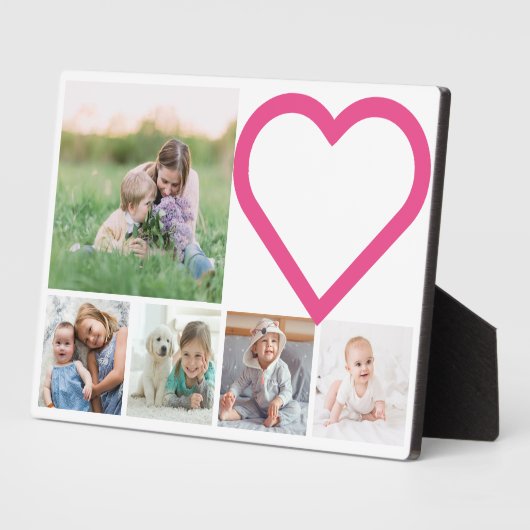 Mam Familie Foto Collage Pink Heart Modern Fotoplaat (Zijkant)