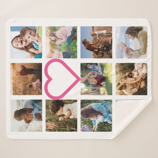 Mam Familie Foto Collage Pink Heart Sherpa Deken (Voorkant (horizontaal))
