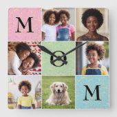 Mam Familie Foto's 6 Afbeeldingen Moederdag Vierkante Klok (Voorkant)