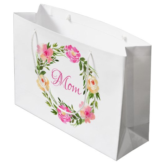 Mam Feminine Floral Persoonlijke Waterverf Groot Cadeauzakje (Achterkant Gekanteld)