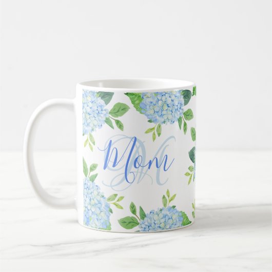 Mam Floral Blue Hydrangea Waterverf Modern Koffiemok (Links)